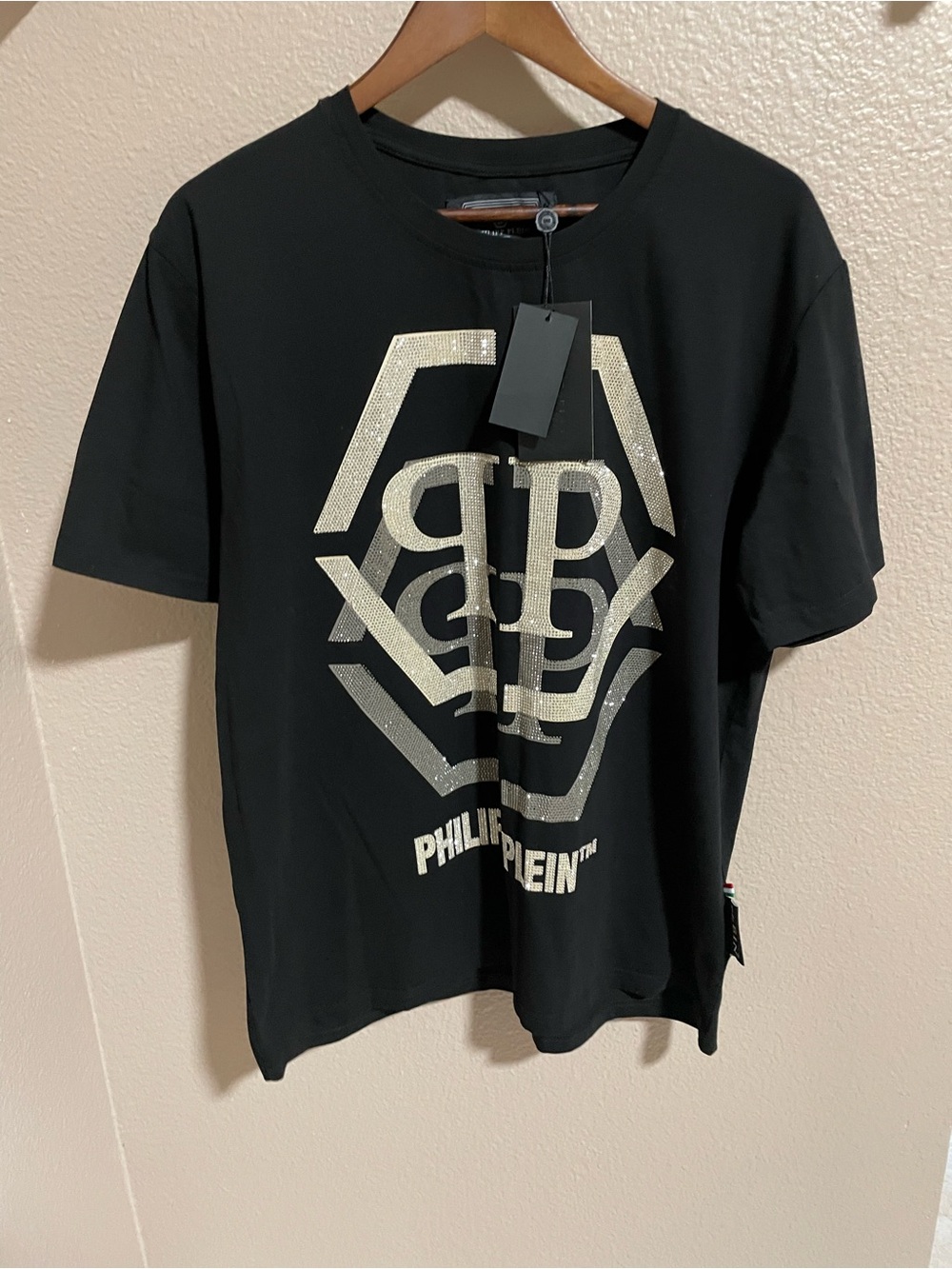 Philipp Plein Men’s Black Logo Crystal T-Shirt NEW